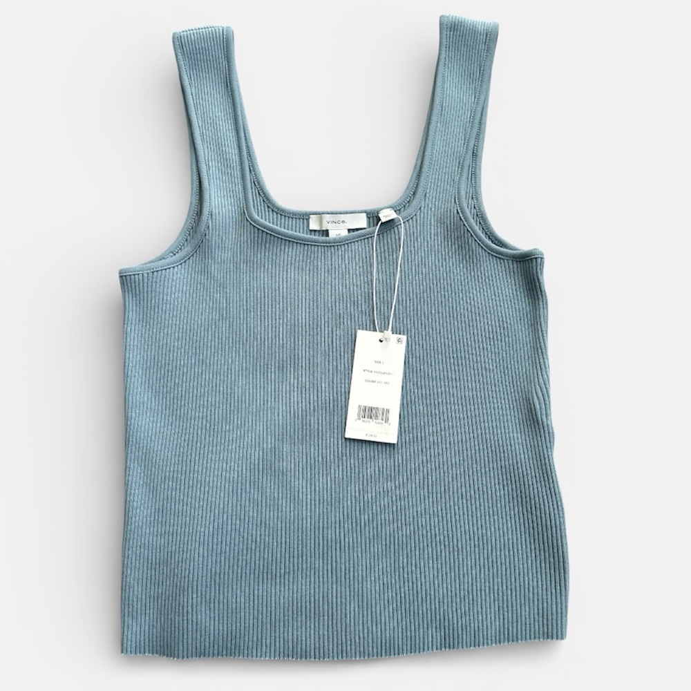 Vince. Blue Ribbed Tank Top